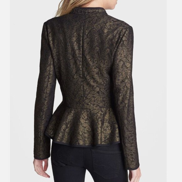HINGE METALLIC LACE PEPLUM JACKET - S - Picture 3 of 9